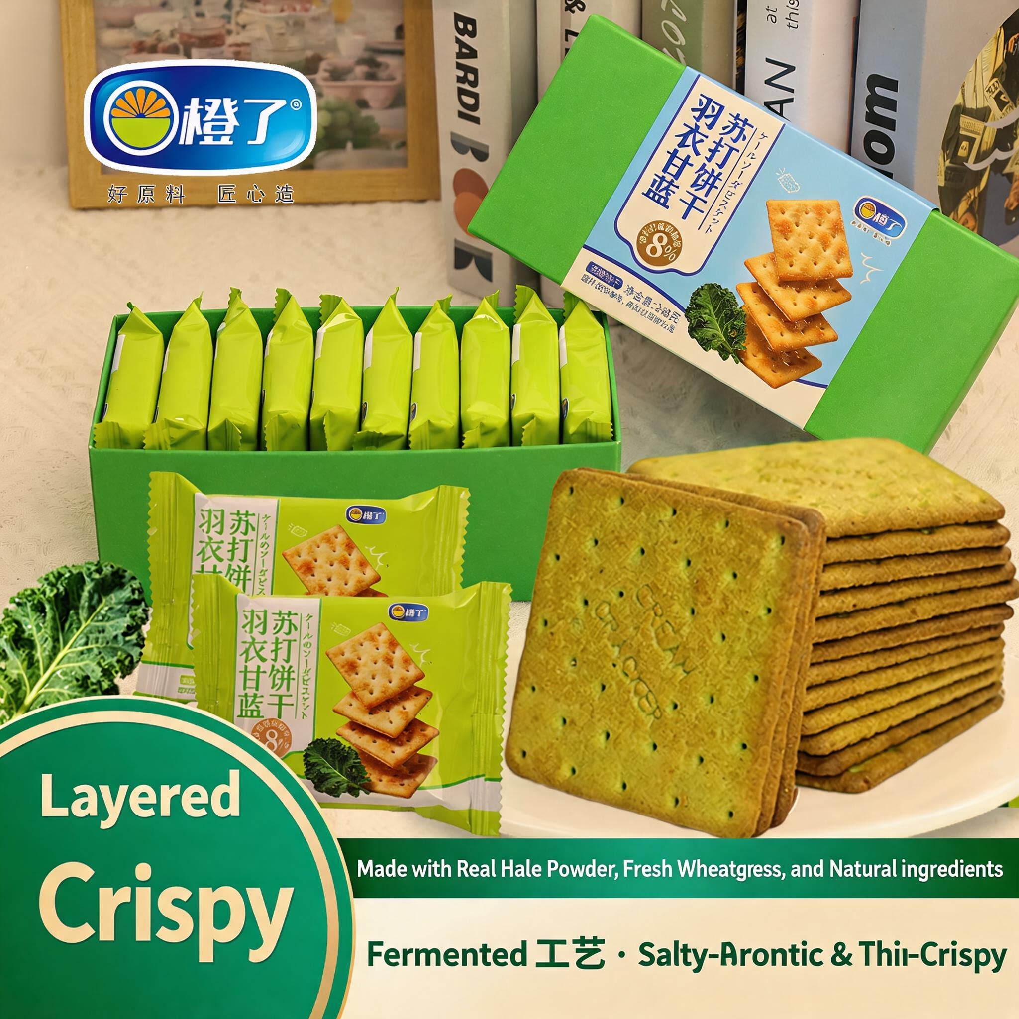 Fragrant and crispy kale soda crackers, great for satisfying cravings, office snacks and breakfast