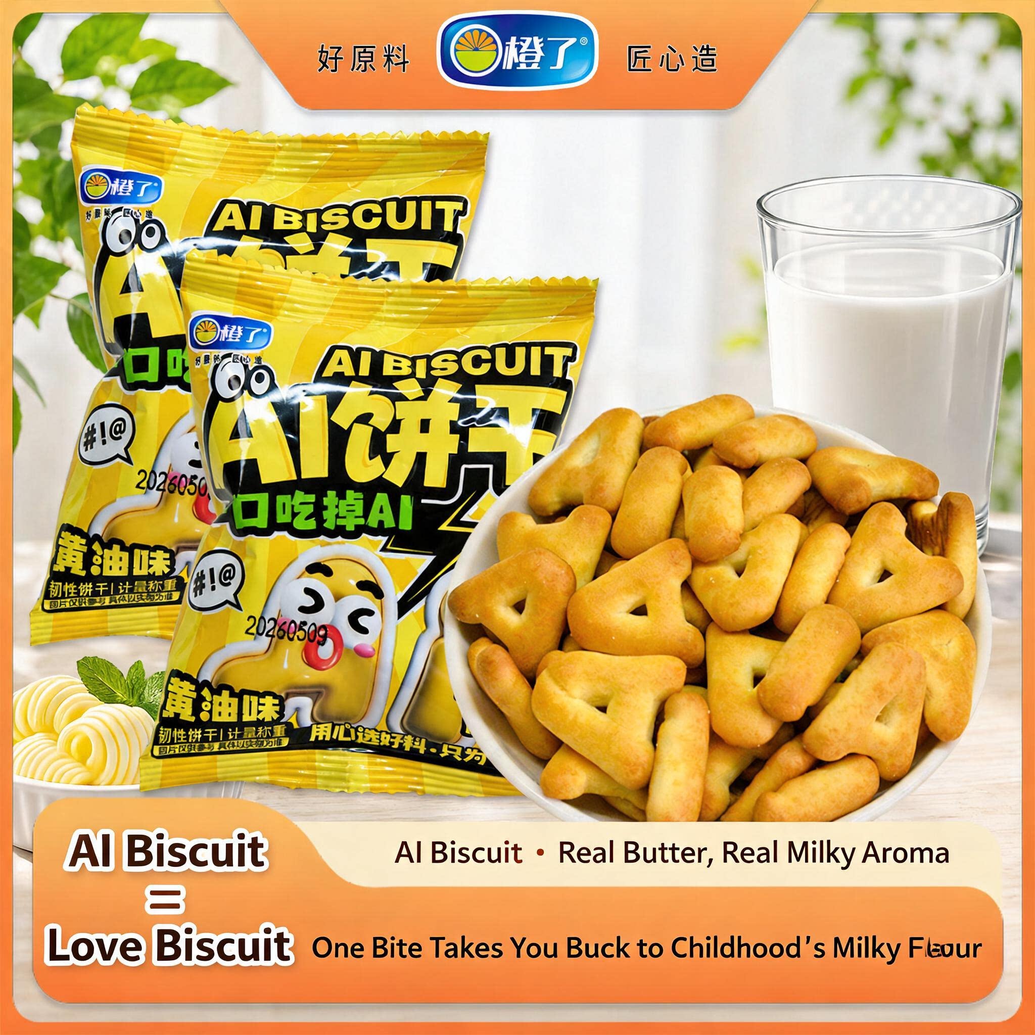 AI Butter Alphabet Biscuits, Rich Milky Aroma, Crispy & Tasty, Kids Nostalgic Snack, Individual Pack