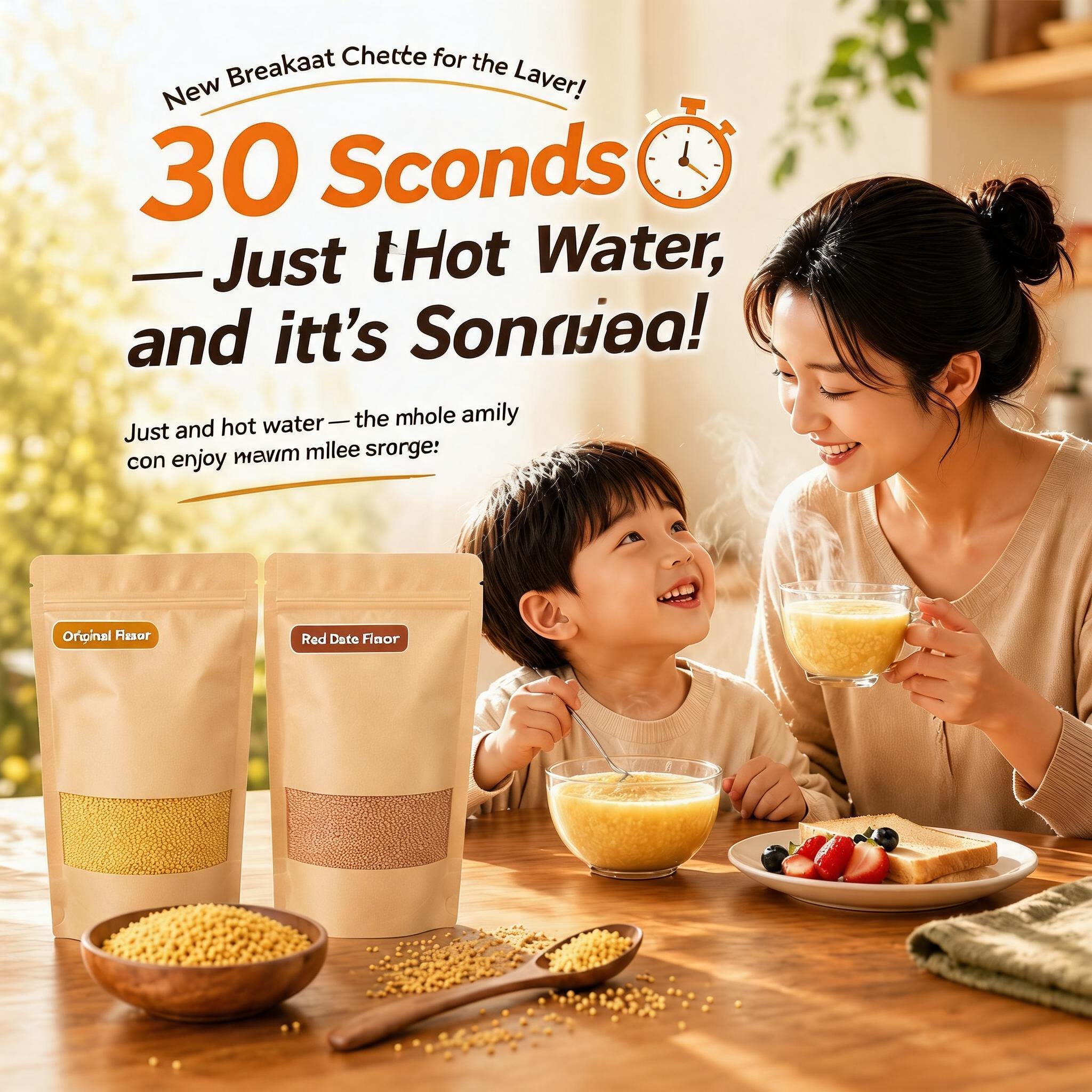 Instant Millet Porridge | Original & Red Date Flavor, No-Cook Nutritious Breakfast Porridge for Lazy Meals