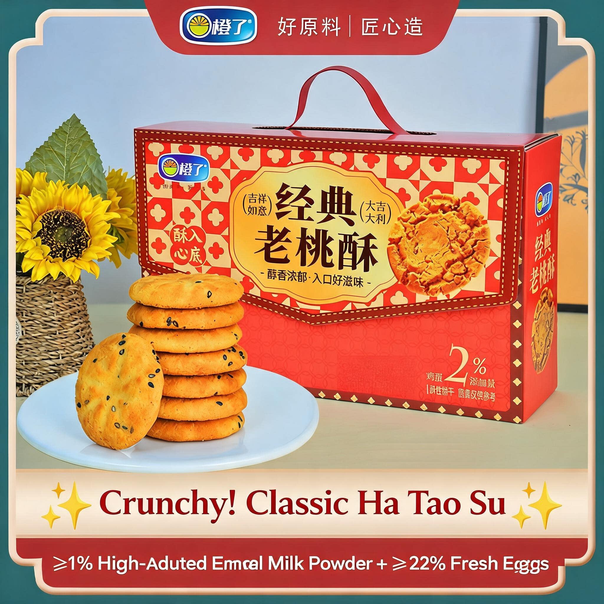 Peach Crisp Gift Box, Traditional Chinese Pastry, Afternoon Tea Snack, Gift for Holidays & Occasions